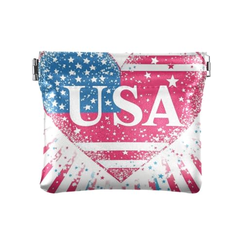 Unabhängigkeitstag Herz amerikanisches PU-Leder Kleingeldbörse süße Mini-Münzgeldbörse für Damen und Mädchen von sanluoli