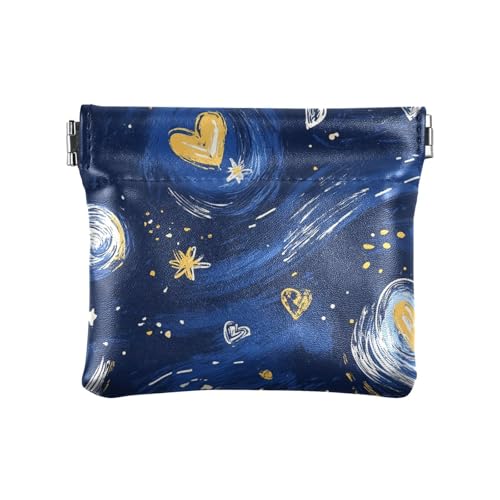 Valentinstag Gelb Blau Liebe Sternenhimmel Damen Leder Münzgeldbörsen Beutel Tragbarer Münzhalter für Frauen Jungen Mädchen von sanluoli