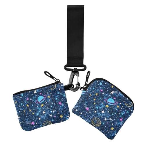 Vector Space dunkelblau strukturierte Damen-Münztaschen Kartenhalter kompakte Größe Visitenkartenhalter mit Reißverschluss Münzfach für Frauen 2 Stück von sanluoli