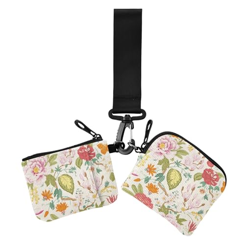 Vintage Blooming Floral Damen Dual Wallets Visitenkartenetuis Kompakte Größe Kartenhalter mit Schlüsselanhänger für Damen 2 Packungen von sanluoli