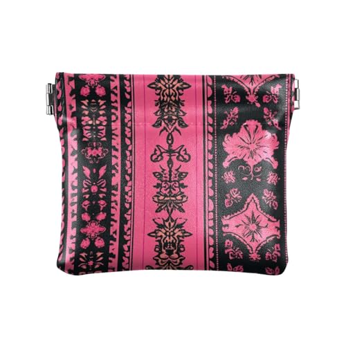 Vintage Boho Stil Muster Schwarz und Pfirsich Damen Herren Leder Münzgeldbörsen Wasserdicht Münzhalter für Mädchen Damen Handtasche von sanluoli