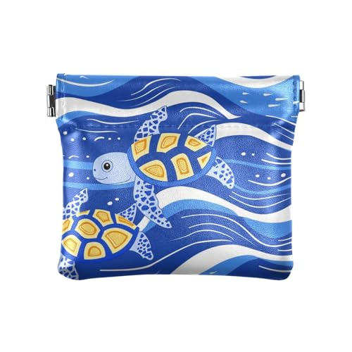 Wave Turtle Vector Damen Leder Münzgeldbörsen, tragbare Organisationstaschen für Frauen und Mädchen von sanluoli