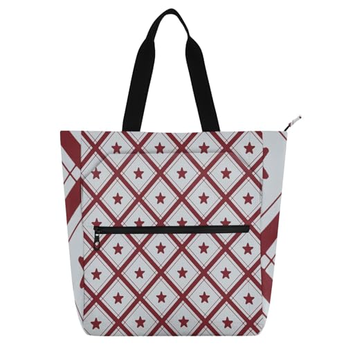 Weinrot karierte Sterne karierte Kinderbuch-Tragetasche für Jungen Mädchen Erwachsene, Gothic, wasserabweisend, Bibliothek, Büchertasche, Schultertasche mit Reißverschluss, für Schule und Spielzeit Weinrot karierte Sterne karierte Kinderbuch-Tragetasche für Jungen Mädchen Erwachsene, Gothic, wasserabweisend, Bibliothek, Büchertasche, Schultertasche mit Reißverschluss, für Schule und Spielzeit von sanluoli