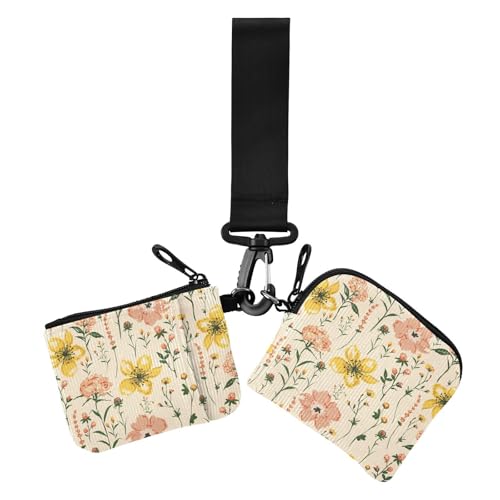 Zarte blühende Blumen Damen Münzgeldbörsen Kartenetuis klein abnehmbare Kreditkartenetui Organizer mit Reißverschluss Münzfach für Damen 2 Stück von sanluoli