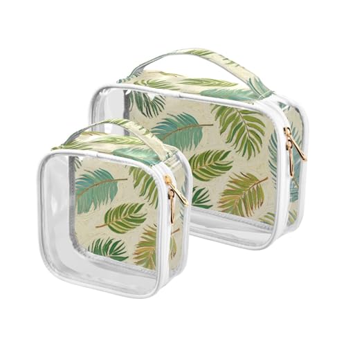 sanluoli 2 Stück transparente Kunstmalerei beige Palmenblätter Make-up und Toilettenartikel TSA-zugelassen wiederverwendbare Make-up-Reisetasche Herren Rasierset Kunstmalerei beige Palmblätter von sanluoli