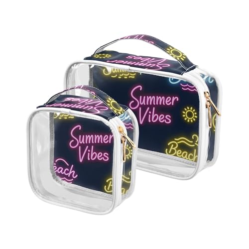 sanluoli 2 Stück transparente Sun Neon Summer Vibes Beach Herren Kulturbeutel Reisetasche TSA-zugelassen tragbare Make-up-Pinseltasche Rasierutensilien, Sun Neon Summer Vibes Beach von sanluoli