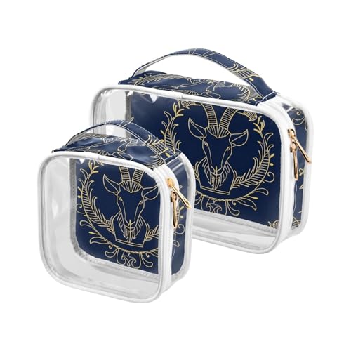 sanluoli 2 Stück transparente goldene Sternzeichen Widder Marineblau Herren Kulturbeutel TSA-zugelassen multifunktionale Make-up-Tasche Reise Flughafen Fluggesellschaft konform Gold Sternzeichen von sanluoli