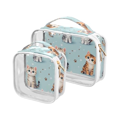 sanluoli 2 Stück transparente süße Katzen blau einzigartige Cartoon-Herren-Kulturbeutel TSA-zugelassen wasserabweisend Make-up Reisetasche unverzichtbar, Niedliche Katzen, blau, einzigartiger Cartoon von sanluoli