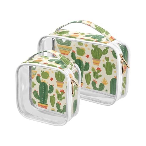 sanluoli 2 transparente Kulturbeutel mit niedlicher grüner Kaktuspflanze, für Herren, TSA-zugelassen, wiederverwendbar, für Damen, Reisezubehör, niedliche grüne Kaktuspflanze, Niedliche grüne von sanluoli