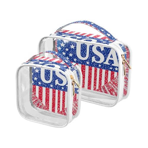 sanluoli 2 transparente Kulturbeutel zum Aufhängen, Motiv: Independence Day Heart American TSA-genehmigt, tragbare transparente Kosmetiktasche für Herren, Rasierset, Unabhängigkeitstag, Herz von sanluoli