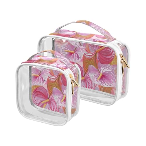 sanluoli 2 x transparente Anthurium-Blumen-Kulturbeutel für Herren, TSA-zugelassen, wiederverwendbar, für Frauen, Rasierutensilien, Anthuriumblüten-Blume, Blumenmuster, Anthurium Flower Floral von sanluoli
