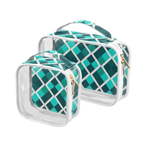 sanluoli 2 x transparente Kosmetiktasche, modisch, blaugrün, kariert, Büffelmuster, für Herren, Reise-Kulturbeutel, TSA-genehmigt, wiederverwendbar, transparent, für Rasierutensilien, Modischer sanluoli 2 x transparente Kosmetiktasche, modisch, blaugrün, kariert, Büffelmuster, für Herren, Reise-Kulturbeutel, TSA-genehmigt, wiederverwendbar, transparent, für Rasierutensilien, Modischer von sanluoli