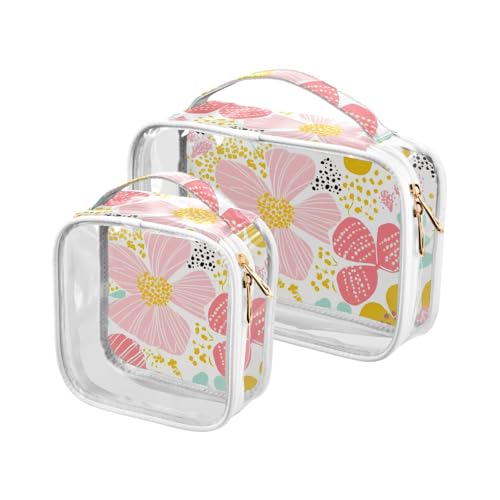 sanluoli 2 x transparente Kosmetiktasche mit frischen Frühlings-Blumen, TSA-zugelassen, tragbare Make-up-Pinseltasche, Rasierset für Herren, Frischer Frühling, einfache bunte Blumen von sanluoli