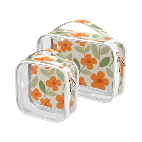sanluoli 2 x transparente orangefarbene Litlle Flowers einfache Reise-Kulturbeutel, TSA-zugelassen, wasserdicht, Make-up-Organizer für Herren, Rasierset, orangefarbene Blumen, einfach, Orange Litlle von sanluoli