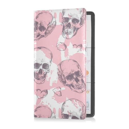 sanluoli Ausweishalter mit Totenkopf und Herz, Leder, ideal für Führerschein, Karten und wichtige Dokumente von sanluoli