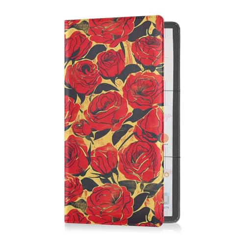 sanluoli Auto-Registrierungs- und Versicherungskartenhalter im Retro-Stil, Motiv: rote Rose, Ölgemälde, PU-Leder, Auto-Handschuhfach-Organizer für wichtige Dokumente, Führerschein, Karten von sanluoli