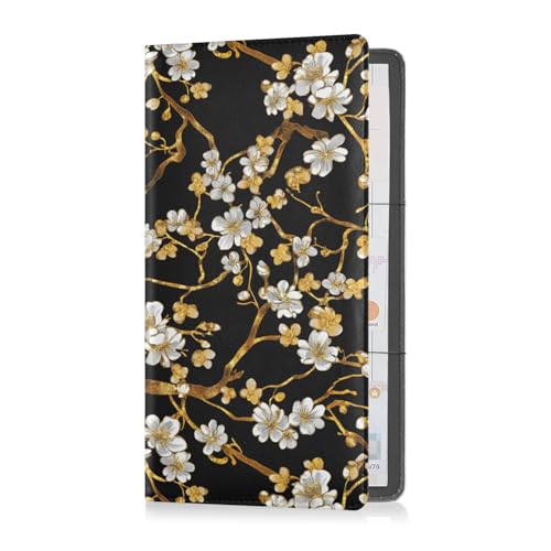 sanluoli Auto-Registrierungsversicherung und Ausweishalter, Vintage-Blumen, Leder, Schwarz und Gold, für Karten, wichtige Dokumente, Führerschein, Fahrzeugpapiere von sanluoli