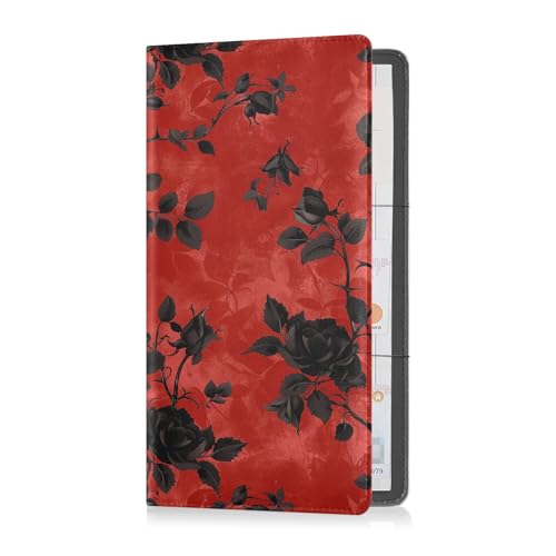sanluoli Black Rose Red Premium Leather Car Registration and Insurance Card Holder Prefect Car Essentials Wallet for Cards, Essential Document Driver License von sanluoli