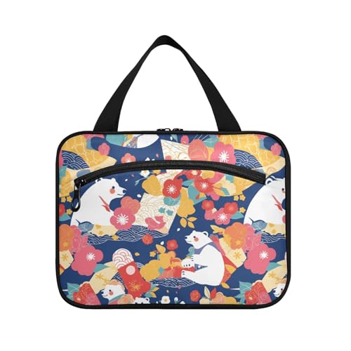 sanluoli Blaue japanische Eisbären-Kulturbeutel zum Aufhängen für Männer, mit Haken, niedliche Designer-Bürstentasche für Reisezubehör für Frauen, Arbeit Maleta para maquillaje, Blaue japanische von sanluoli