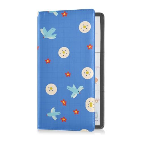sanluoli Blue Bird Button Red Flower Cute Leather Registration and Insurance Card Holder Truck Accessories for Documents, Cards, License von sanluoli