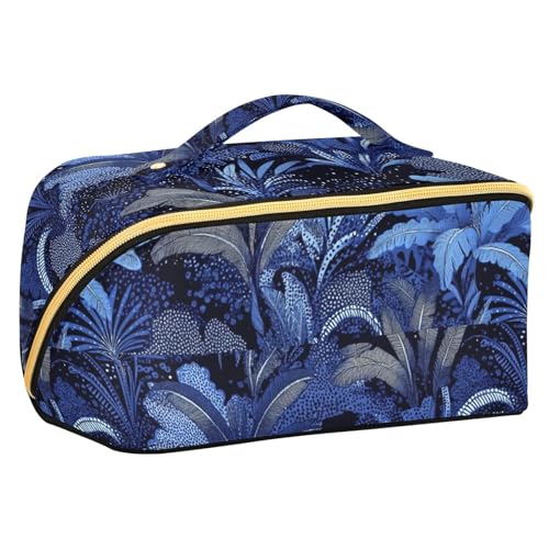 sanluoli Blue Mystery Leaf Kosmetiktasche mit Trennwänden, stilvolle Kosmetiktasche für Damen, Reisegröße, Zubehör von sanluoli