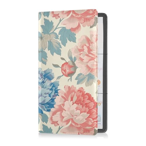 sanluoli Blühende blaue und pfirsichfarbene Blumen, Leder, Auto-Registrierung, Versicherung und Ausweishalter, Handschuhfach-Organizer für Karten, unverzichtbare Dokumente, Führerschein von sanluoli