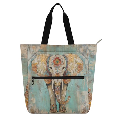 sanluoli Boho-Vintage-Elefanten-Bücher-Tragetasche für Kinder, Studenten, Erwachsene, Gothic, wasserabweisend, wiederverwendbar, Lebensmittel-Strandtasche mit Reißverschluss für Schule und Spielzeit sanluoli Boho-Vintage-Elefanten-Bücher-Tragetasche für Kinder, Studenten, Erwachsene, Gothic, wasserabweisend, wiederverwendbar, Lebensmittel-Strandtasche mit Reißverschluss für Schule und Spielzeit von sanluoli