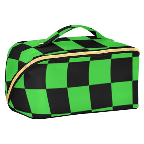 sanluoli Buffalo Make-up-Tasche mit Trennwänden, tragbare Make-up-Tasche für Damen, Reisegröße, Schwarz / Limettengrün von sanluoli