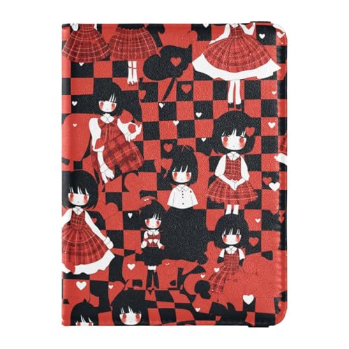 sanluoli Buffalo Plaid Anime Valentinstag Mädchen Rot Leder Reisepass und Impfkartenhalter Combo Kartenhalter Reisepasshülle Dokument Organizer Halter Zubehör Ultra Slim von sanluoli