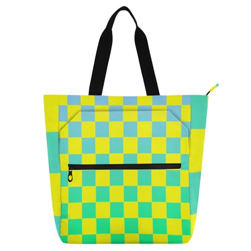 sanluoli Buffalo Plaid Karo Gelb Cyan Grün Farbverlauf Buchtasche Kunst Tote Bag für Jungen Mädchen Erwachsene Gothic Wasserabweisend Wiederverwendbar Einkaufstasche mit Reißverschlusstaschen für sanluoli Buffalo Plaid Karo Gelb Cyan Grün Farbverlauf Buchtasche Kunst Tote Bag für Jungen Mädchen Erwachsene Gothic Wasserabweisend Wiederverwendbar Einkaufstasche mit Reißverschlusstaschen für von sanluoli
