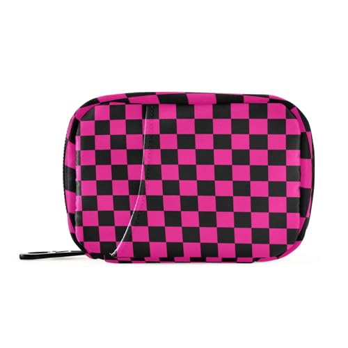 sanluoli Buffalo Plaid Karo Schwarz Pfirsich Medikamententasche mit abnehmbaren Fächern praktische Pillendose Organizer von sanluoli