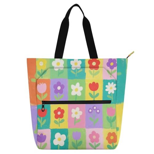 sanluoli Bunte und schöne karierte Blumen-Büchertasche, Kunst-Tragetasche für Kinder und Erwachsene, Gothic, leichte Schultasche mit Reißverschlusstaschen, für Schule und Spielzeit sanluoli Bunte und schöne karierte Blumen-Büchertasche, Kunst-Tragetasche für Kinder und Erwachsene, Gothic, leichte Schultasche mit Reißverschlusstaschen, für Schule und Spielzeit von sanluoli