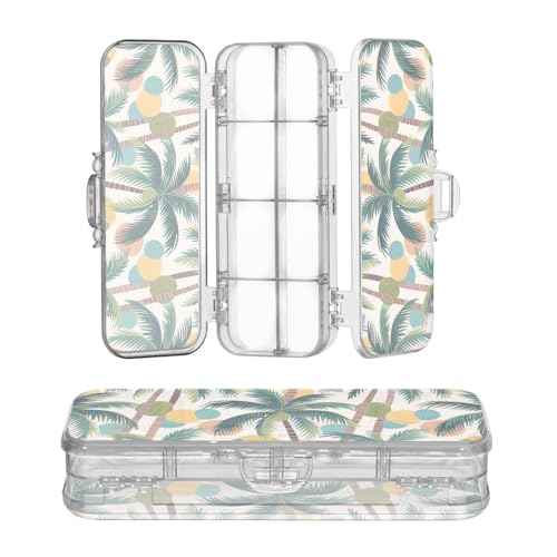 sanluoli Cartoon-Kokosnussbaum-Sommer-Stiftebox, transparent, 2-lagig, transparent, für Schreibwaren, mit Deckel von sanluoli