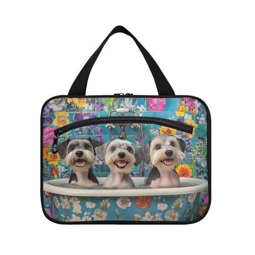 sanluoli Cartoon-Miniatur-Schnauzer-Hunde, Retro-Badewannen-Hängetaschen für Reisen, mit Haken, Designer-Make-up-Tasche für Auto, Reisen, Frauen, Ausflug, Bolso Viajero, Para Mujer, Cartoon-Miniatur von sanluoli