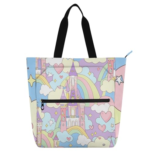sanluoli Castle Princess Cartoon Kinderbuch-Tragetasche für Kinder, Damen, Herren, Gothic, leicht, Bibliothek, Umhängetasche, Handtasche mit Reißverschluss, für Schule, Einkaufen, Reisen sanluoli Castle Princess Cartoon Kinderbuch-Tragetasche für Kinder, Damen, Herren, Gothic, leicht, Bibliothek, Umhängetasche, Handtasche mit Reißverschluss, für Schule, Einkaufen, Reisen von sanluoli