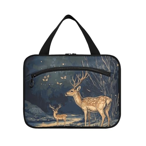 sanluoli Chic Sika Deer A River hängende Reise-Kulturbeutel für Herren mit Haken, faltbare Designer-Make-up-Tasche für Damen, Reise-Fitnessstudio-Set de para mujer, Schicke Sika Hirsch ein Fluss von sanluoli