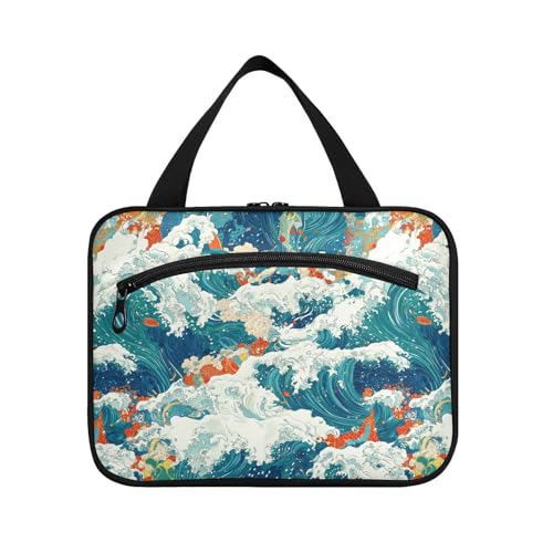 sanluoli Doodle Ocean Wave Kulturbeutel zum Aufhängen für Damen mit Haken, Designer-Kulturbeutel für Toilettenartikel, Reiseutensilien, Camping, Bolsas de Maquillaje para mujer, Doodle Ocean Wave von sanluoli