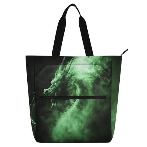 sanluoli Drachengrüne Kinder-Tragetaschen für Kinder, Damen, Herren, Gothic, wasserabweisend, Bibliothek, Büchertasche, Handtasche mit Reißverschlusstaschen, für Schule, Einkaufen, Lebensmittel von sanluoli