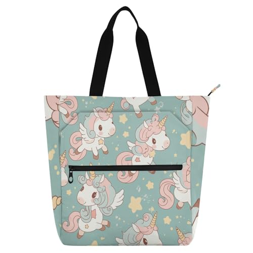 sanluoli Dreamy Unicorns Kinder-Tragetaschen für Kinder, Damen, Herren, Gothic, leicht, wiederverwendbar, Büchertasche, Lebensmitteltasche mit Reißverschluss für Schule und Spielzeit von sanluoli