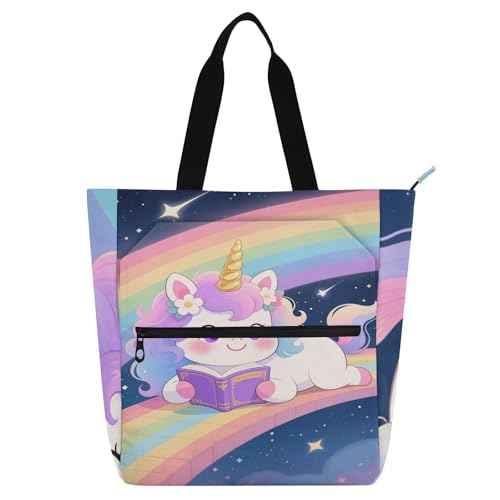 sanluoli Dreamy Unicorns Mädchen bunte Kinderbuchtasche für Kinder und Erwachsene, Gothic, stabile wiederverwendbare Einkaufstasche mit Reißverschluss für Schule und Spielzeit, Regenbogen-Schulbedarf sanluoli Dreamy Unicorns Mädchen bunte Kinderbuchtasche für Kinder und Erwachsene, Gothic, stabile wiederverwendbare Einkaufstasche mit Reißverschluss für Schule und Spielzeit, Regenbogen-Schulbedarf von sanluoli