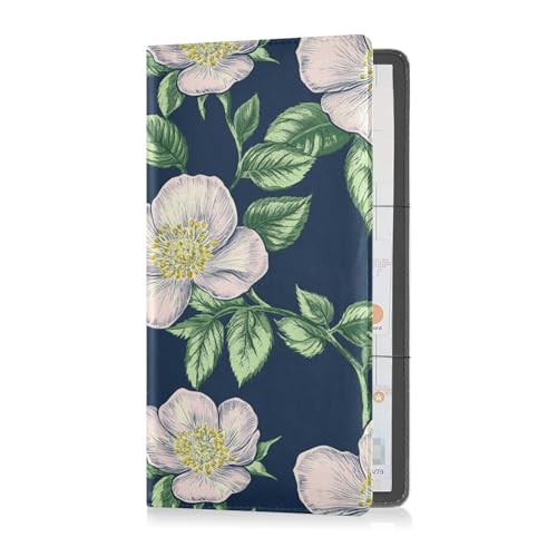 sanluoli Dunkelblaue Blume Retro Premium Leder Auto Registrierung Versicherung & Ausweishalter Handschuhfach Fach Organizer für wichtige Dokumente, Führerschein, Karten von sanluoli