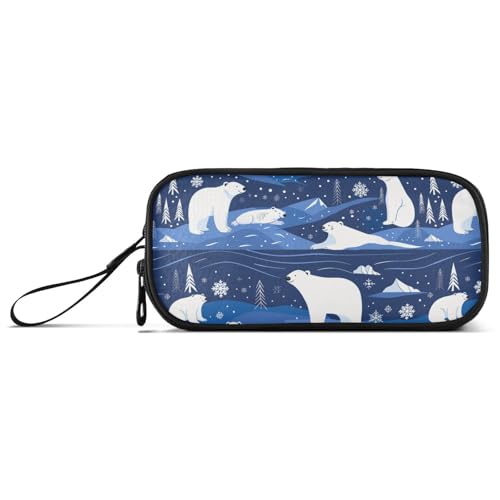 sanluoli Dunkelblaues Federmäppchen mit Eisbär, Nylon, großes Fassungsvermögen, Federmäppchen, Schreibwaren für College-Frauen von sanluoli