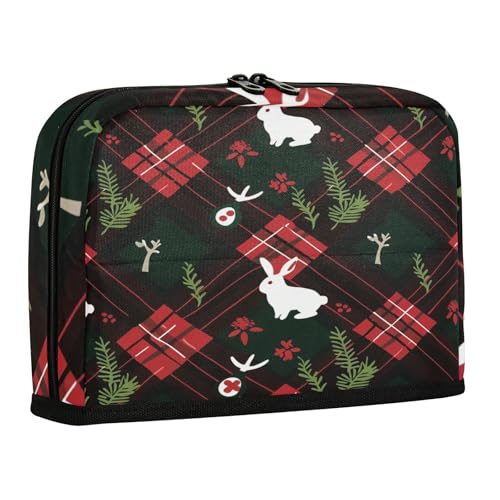 sanluoli Federmäppchen, Organizer, große Kapazität, Kosmetiktasche, breite Öffnung, Organizer-Box für Damen, Schulbedarf, Weihnachten, Rot, Schwarz, Hasen von sanluoli