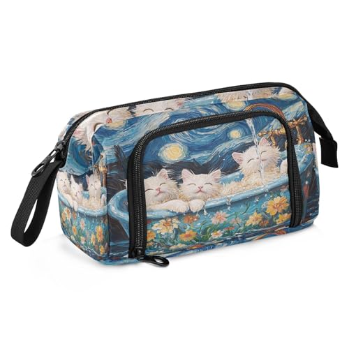 sanluoli Federmäppchen, große Kapazität, großes Federmäppchen, multifunktionales Federmäppchen für Teenager, Jungen, Büro, Ölgemälde, Feeling Cute Cat von sanluoli