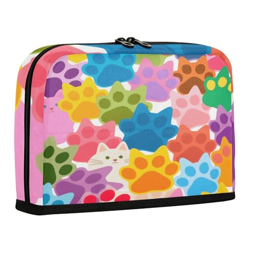 sanluoli Federmäppchen, großes Fassungsvermögen, Make-up, weicher Schreibtisch-Organizer für Teenager, Schule, Zubehör, bunte Cartoon-Katzenpfotenabdrücke von sanluoli