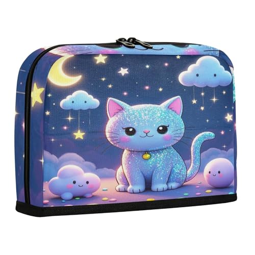 sanluoli Federmäppchen, großes Fassungsvermögen, Make-up-Tasche, Schreibwaren-Tasche für Studenten, Elementar, Cartoon, niedliche künstliche Pailletten-Katze von sanluoli