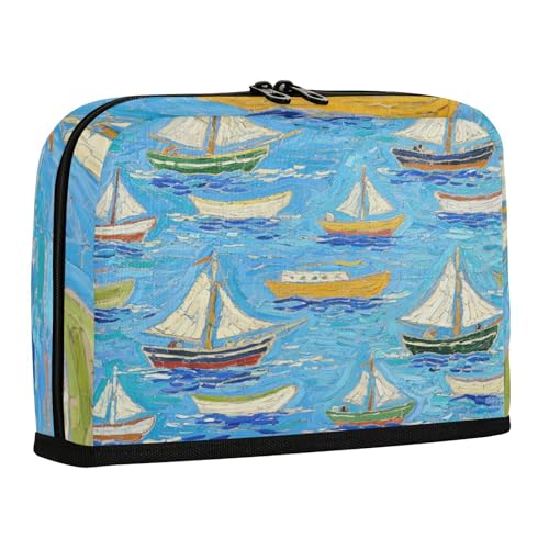 sanluoli Federmäppchen, großes Fassungsvermögen, weich, Schreibwaren-Tasche für Teenager, College, Kunst, Ölgemälde, blaues Boot von sanluoli