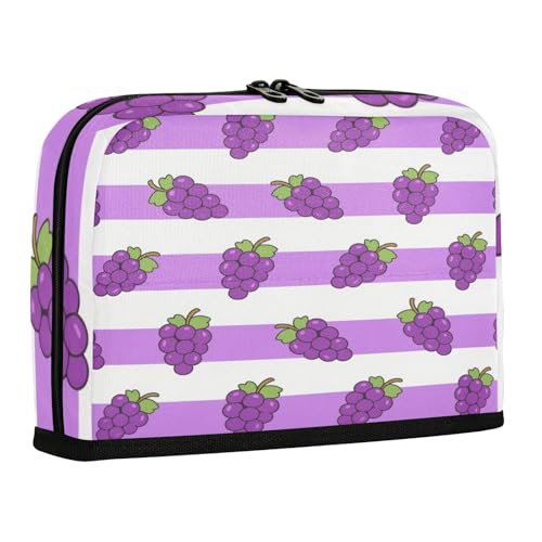sanluoli Federmäppchen Box Große Kapazität Stifteetui Reißverschluss Schreibwaren Stifttasche für Erwachsene Schulbedarf Lila Weiß Gestreifte Traube Obst von sanluoli