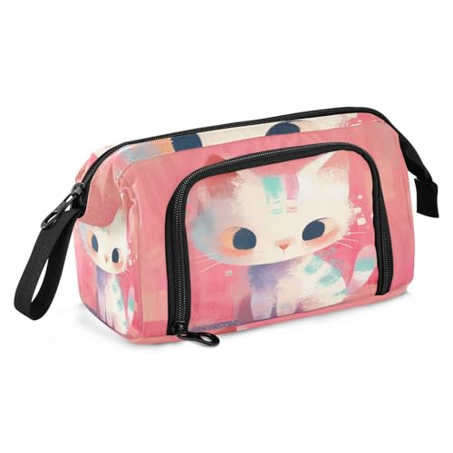 sanluoli Federmäppchen Große Kapazität Stifteetui Kosmetik mit Fach Hartschale Federmäppchen für Mädchen Schule Must Haves Ölgemälde Feeling Cute Cat von sanluoli