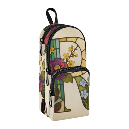 sanluoli Federmäppchen aus Glas, Blume, Buchstabe R, Nylon, 3 Fächer, Federmäppchen, multifunktional, für Schule, Schreibwaren für Herren, 1600 ml von sanluoli